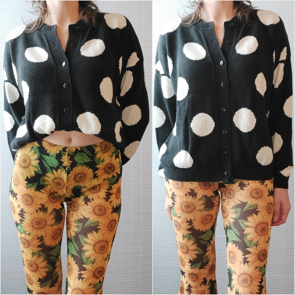 Vintage Sweaters - Vintage Express Tricot Polka Dot Cotton Cardigan Sweater Medium Large